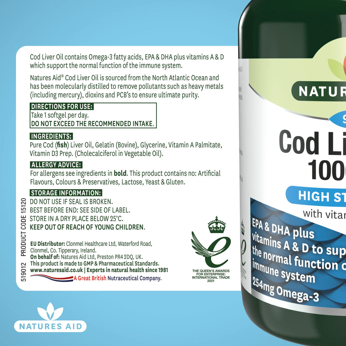 Natures Aid Cod Liver Oil 1000mg – 180 Capsules