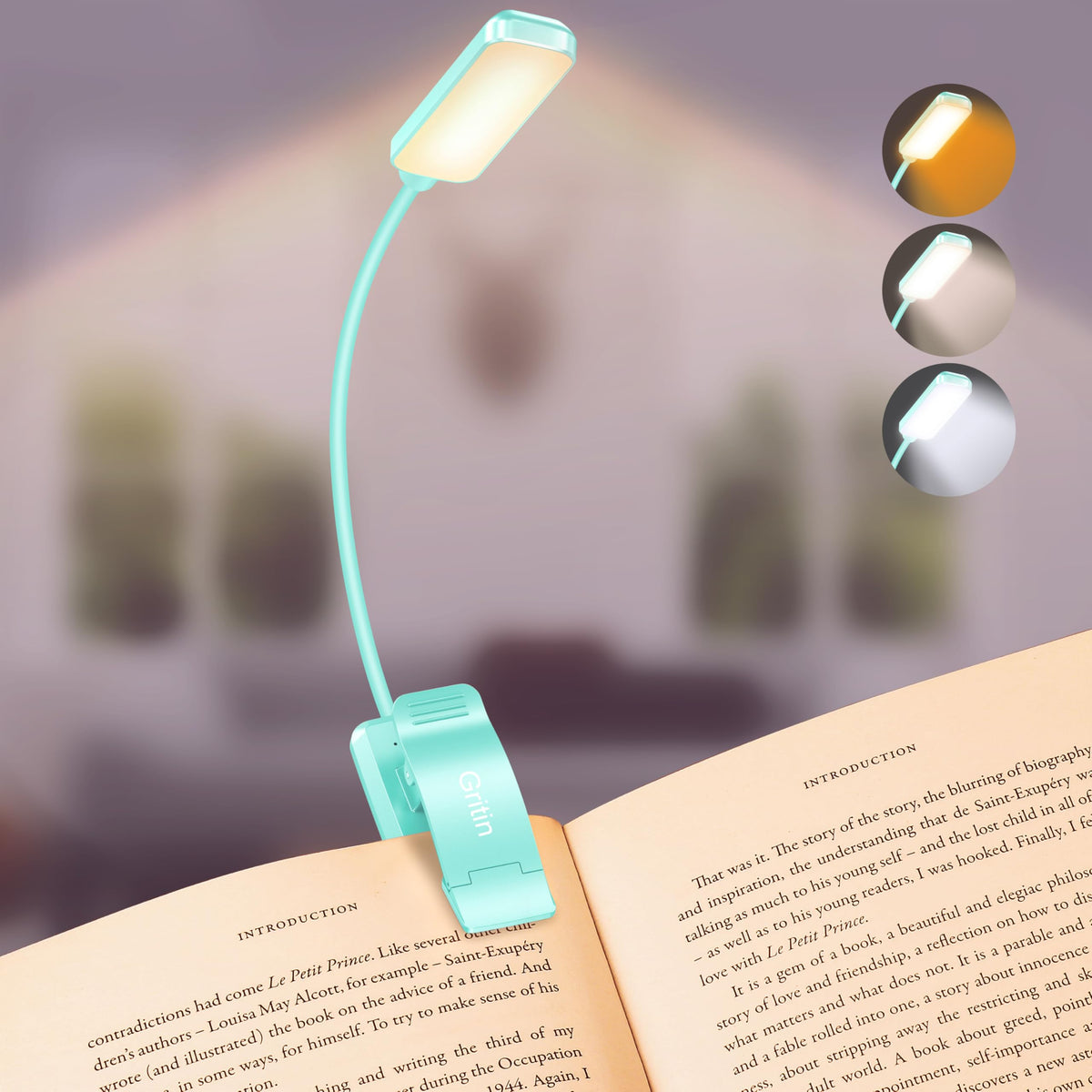 Gritin 9 LED Rechargeable Book Light for Reading in Bed-Stepless Dimming