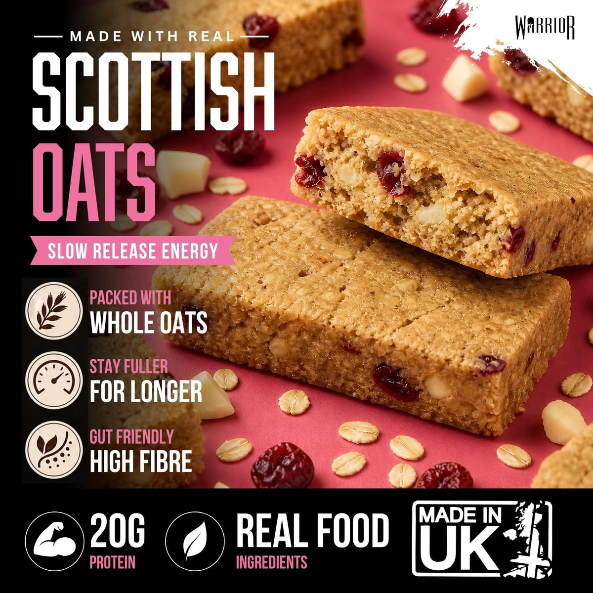 Warrior RAW Protein Bars 12 x 75g High Protein Oat Flapjack Snack