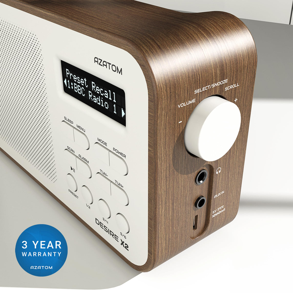 DAB/DAB+ & FM Portable Digital Radio | Simple Controls | Dual Alarms & Sleep Timer | Battery & Mains Powered (4x”AA”) | Bluetooth | Perfect for Home, Office or Outdoors | AZATOM Desire X2 (Black)