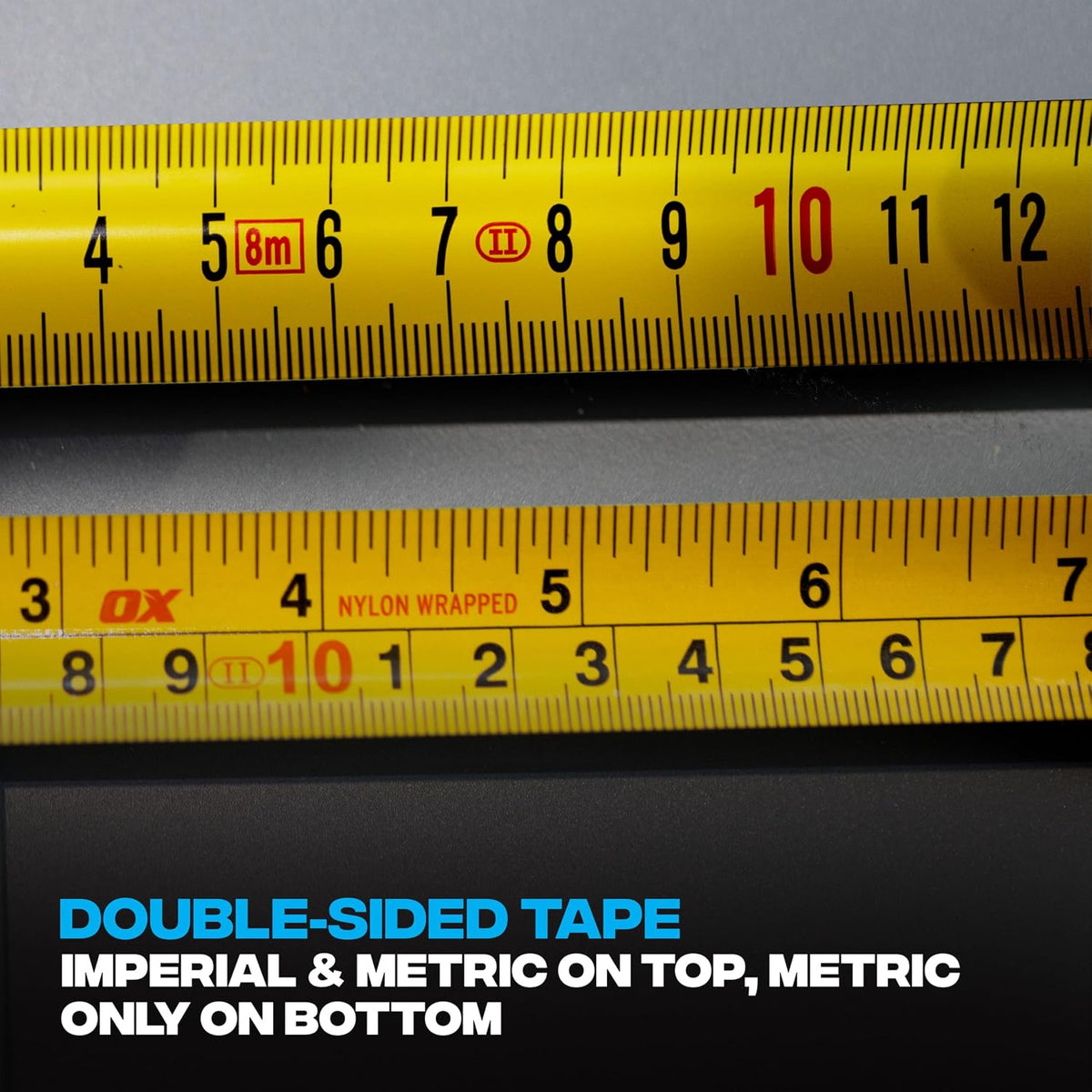 OX Pro Dual Auto Lock Tape Measure Twinpack - 8m, Magnetic End Hook