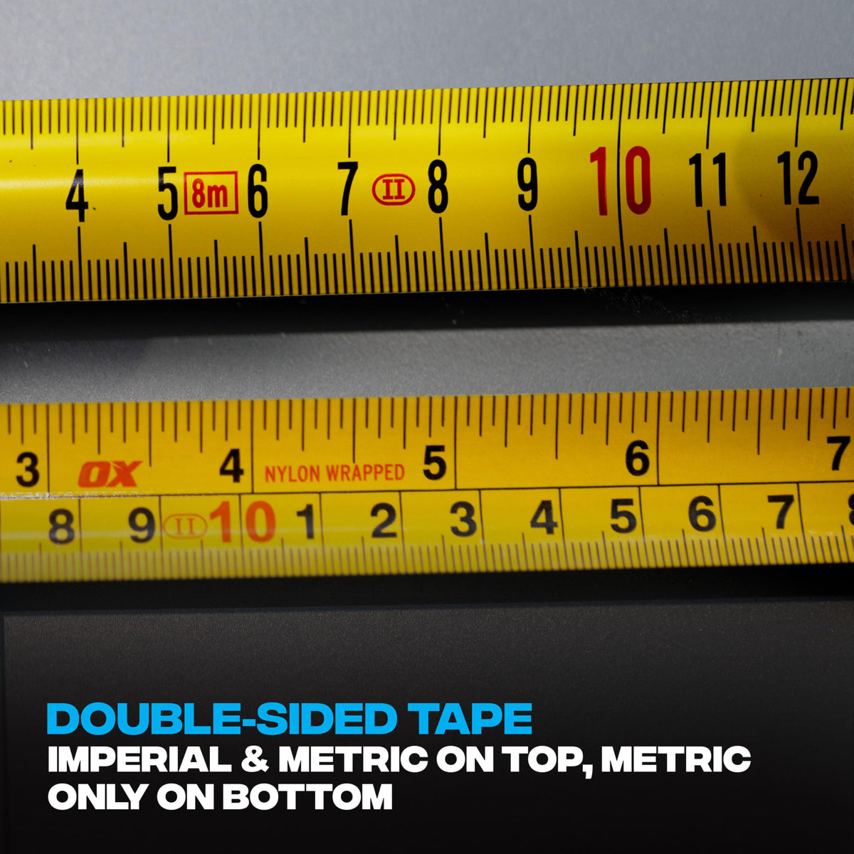 OX Pro Dual Auto Lock Tape Measure Twinpack - 8m, Magnetic End Hook