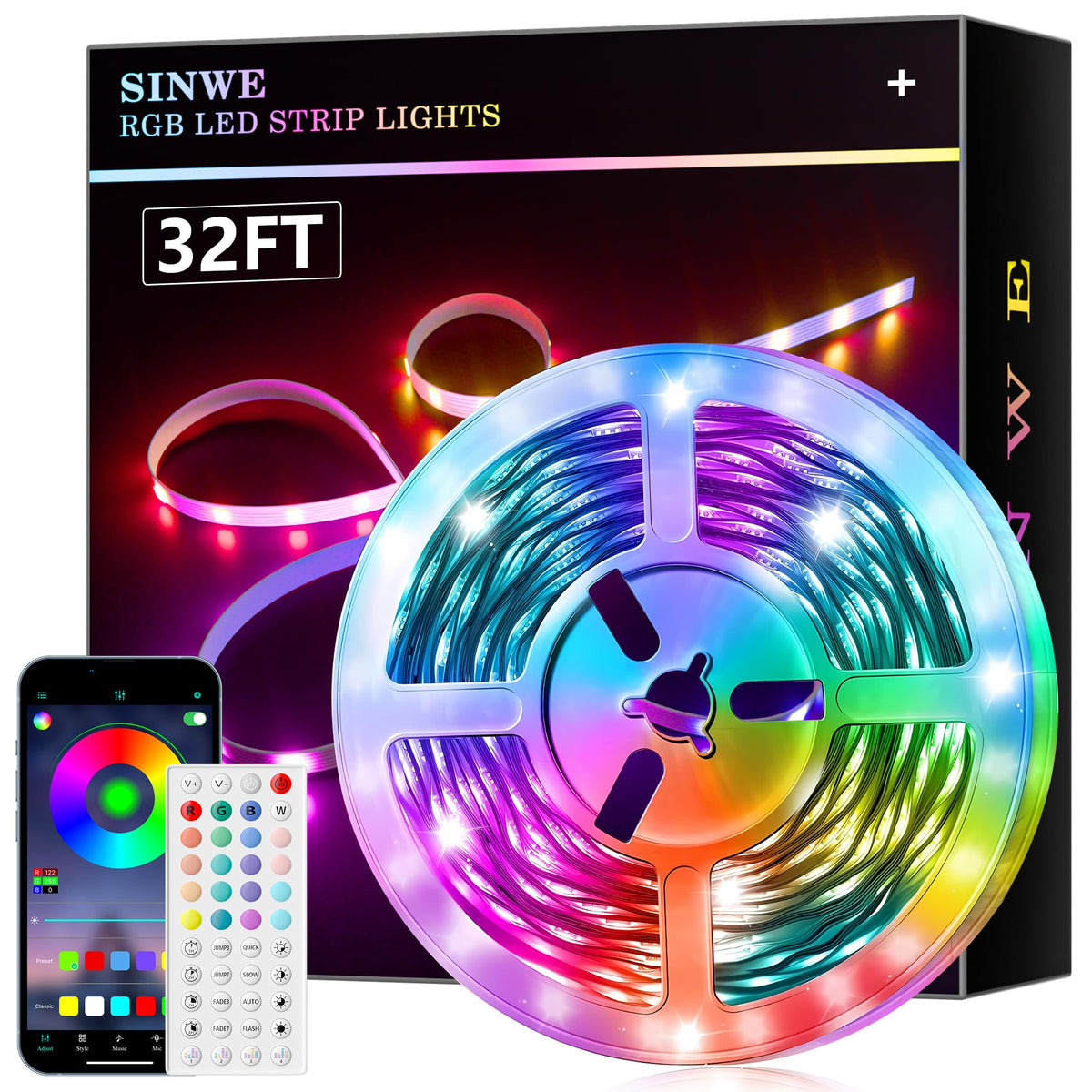SINWE 65.6FT(20M) LED Strip Lights with App Control, Remote and Music Sync
