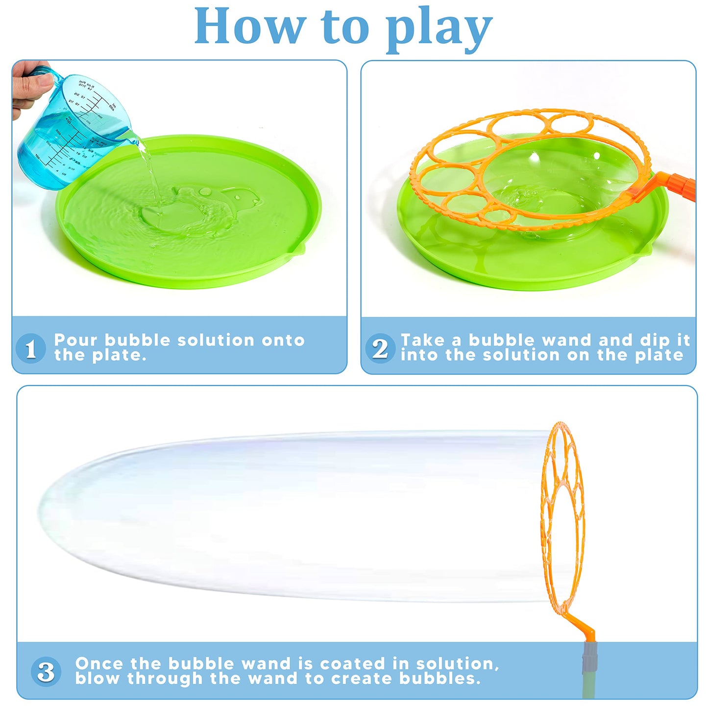 JOYIN Big Bubble Wands Set Bulk for Kids Summer Outdoor Toy Game Activity Party Favors, 18 Pcs Giant Bubble Maker with Tray, 12" Large, 6 Pcs Solution Suitable for All Age People