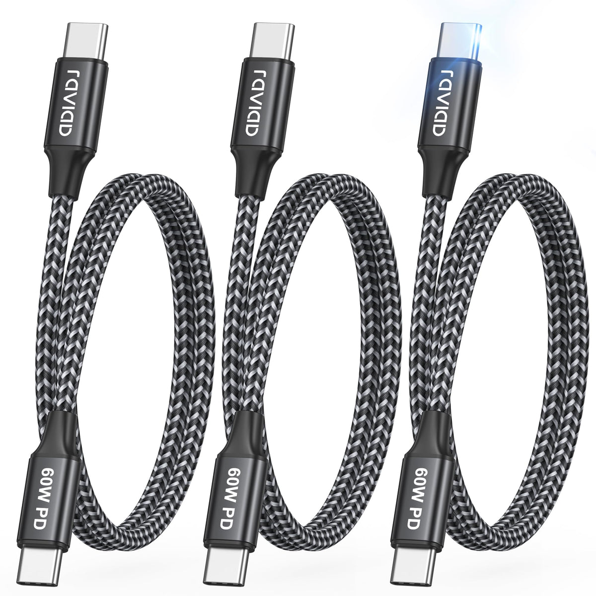 RAVIAD USB C to USB C Charger Cable Short [2Pack 30CM] 60W Fast Charging