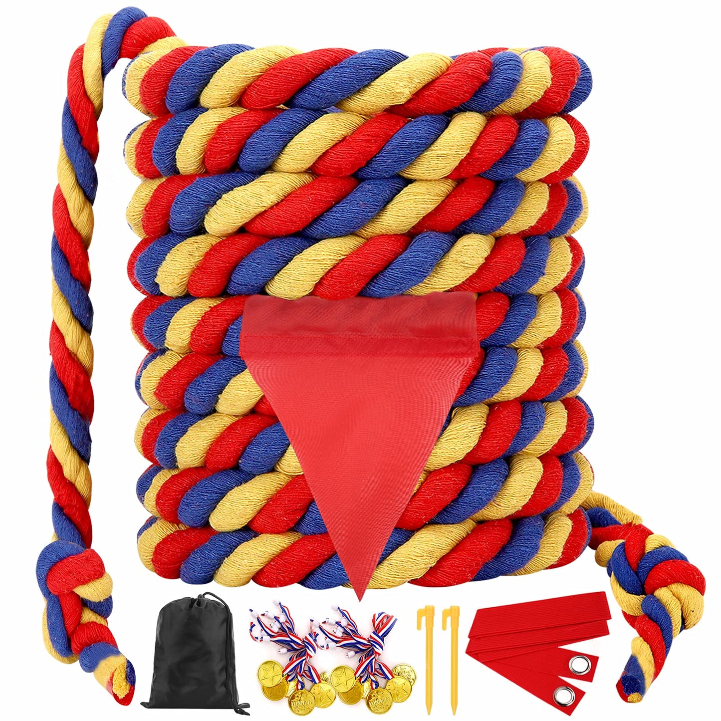 Tug of War Rope 20FT for Kids and Adults, Outdoor Field Day Lawn Yard Family Reunion Birthday Party Games, Outside Backyard Camping Picnic Game,Carnival Games Fun for Team Building Activities