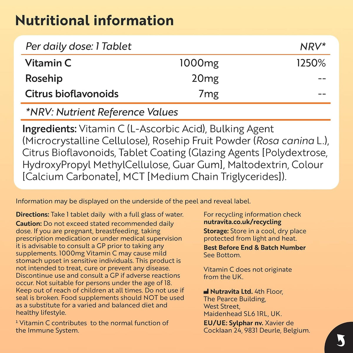 Nutravita Vitamin C 1000mg Tablets - 180 1000mg Vitamin C Tablets, 6 Months