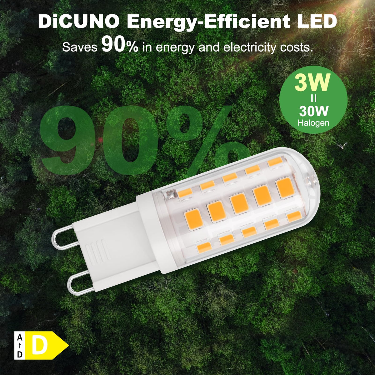DiCUNO G9 LED Bulb Warm White 2700K, 3W=30W, 410LM, 6 Pcs