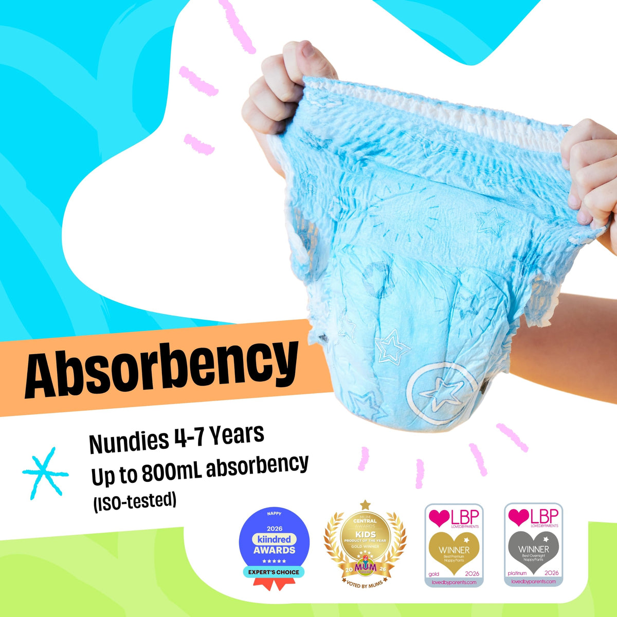 Youth Pants – Disposable Nappy Pants for Kids & Teens, Day & Night Leak Protection, Odour Control, Soft Slim Fit Underwear for Boys & Girls - Large (8–15 Years) - 12 Pack