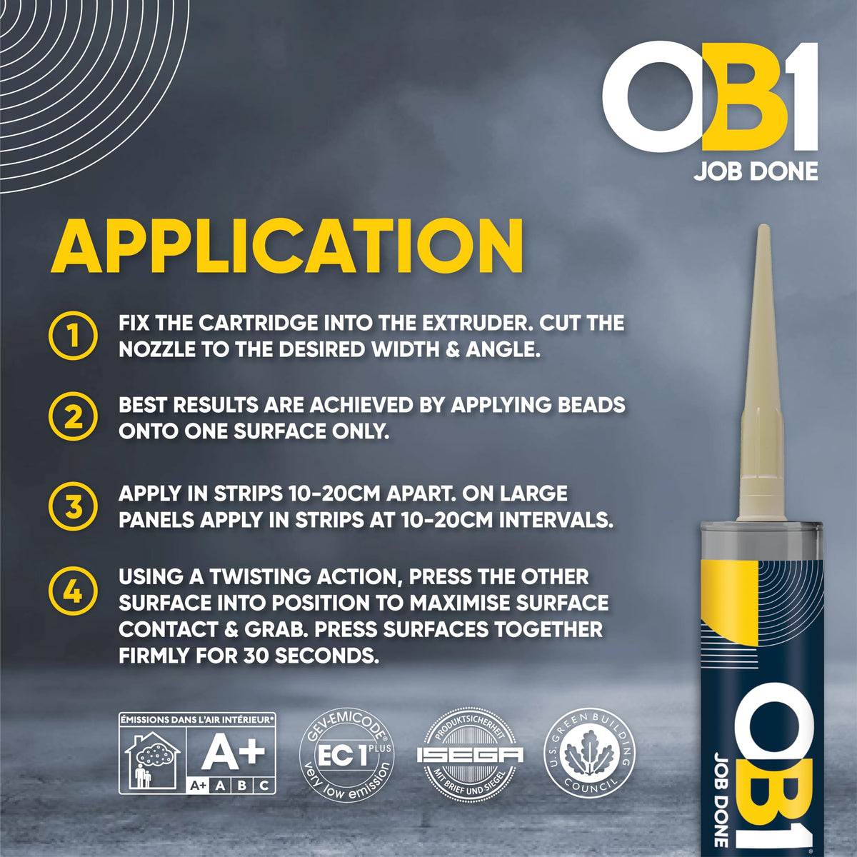 OB1 Clear Multi-Surface Construction Sealant & Adhesive, 290ml 2in1 formula