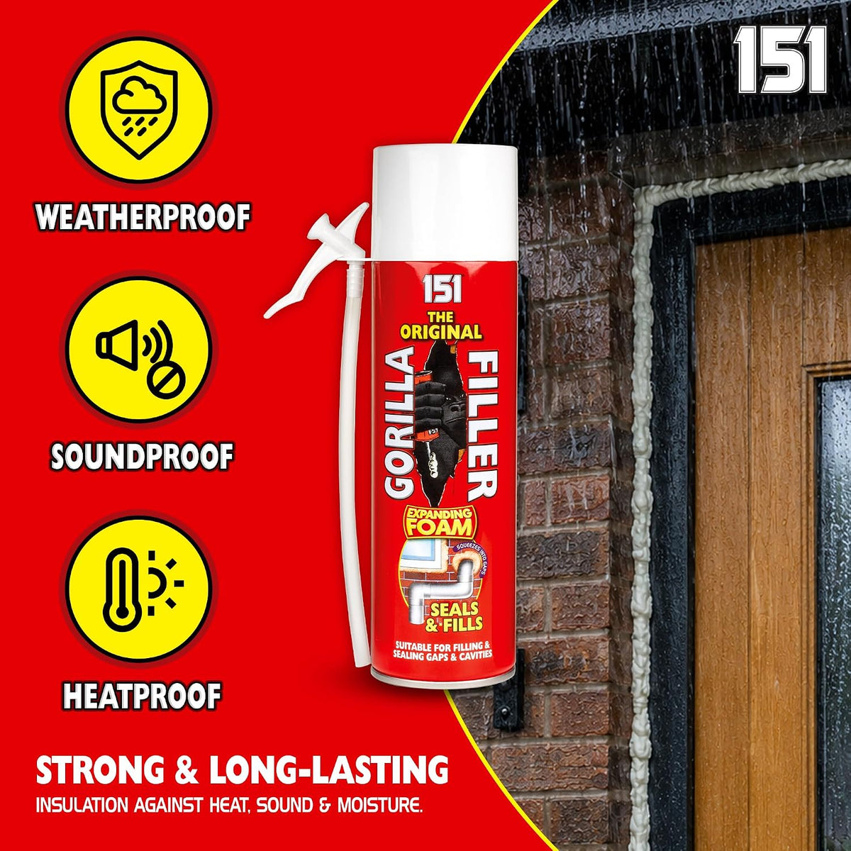 Gorilla Filler 500ml - Expanding Foam Filler | Weatherproof - Ideal for Pipes, Windows, Doors (For Internal & External Use) 500ml