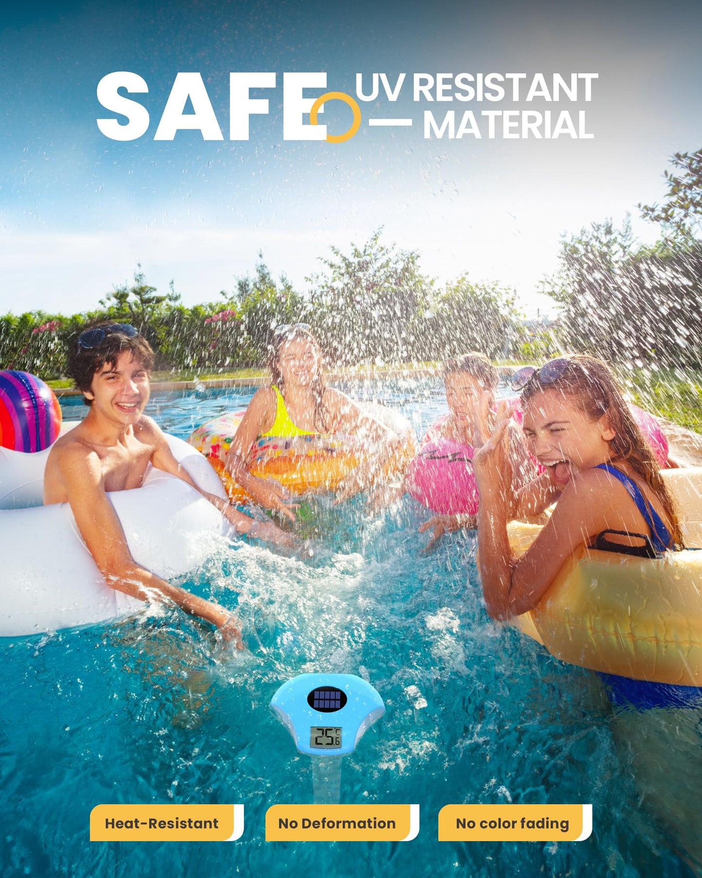 BALDR Solar Pool Thermometer Floating, with LCD Large Digital Display Easy to Read,IPX-8 Waterproof&Environment-Friendly Water Temperature Thermometer Suit for Swimming Pool, Ice Bath, Jacuzzi Hot Tub