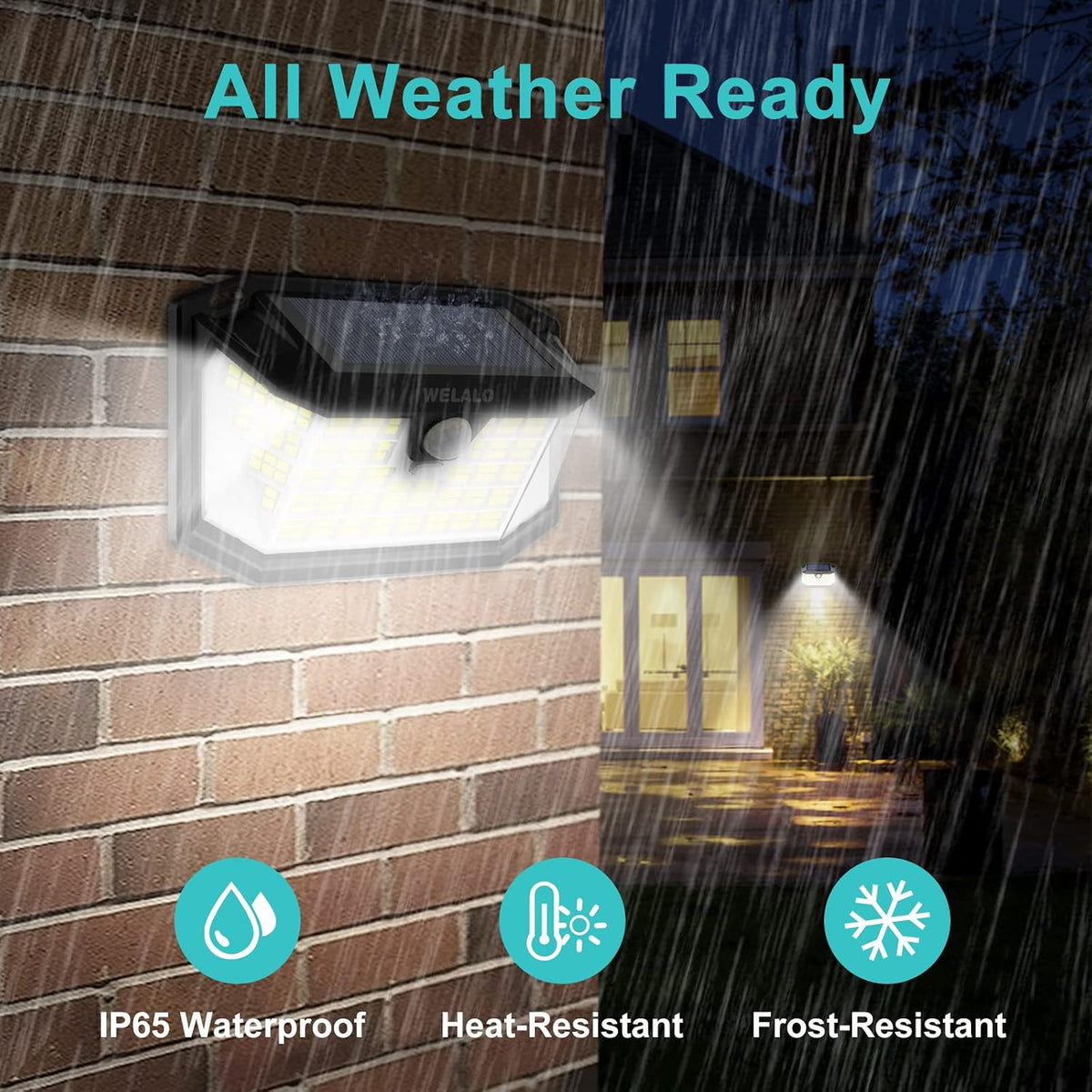 WELALO Solar Security Lights, 188 LED Solar Motion Sensor Lights, IP65 Waterproof Solar Lights Outdoor Garden, 3 Modes PIR Solar Powered Wall Lights for Outside Garden Fence Door Yard (4 Pack)