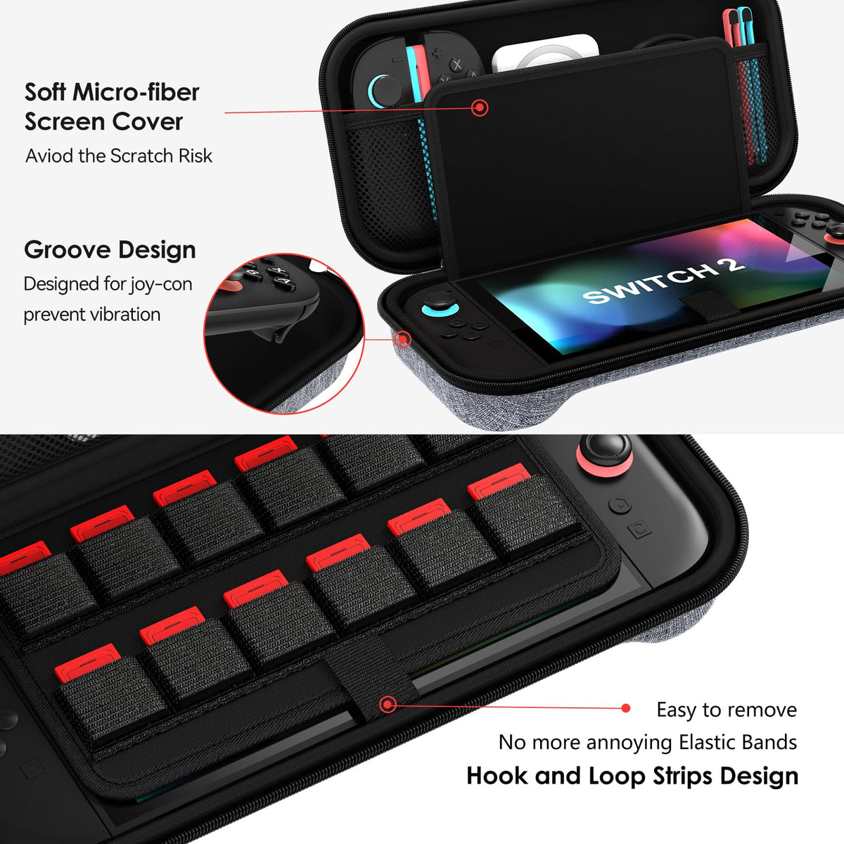 ivoler Carry Case for Nintendo Switch 2 (2025 Model) – Protective Portable Hard Shell Pouch Carrying Travel Game Bag for Nintendo Switch 2 Accessories Holds 12 Game Cartridge– Black