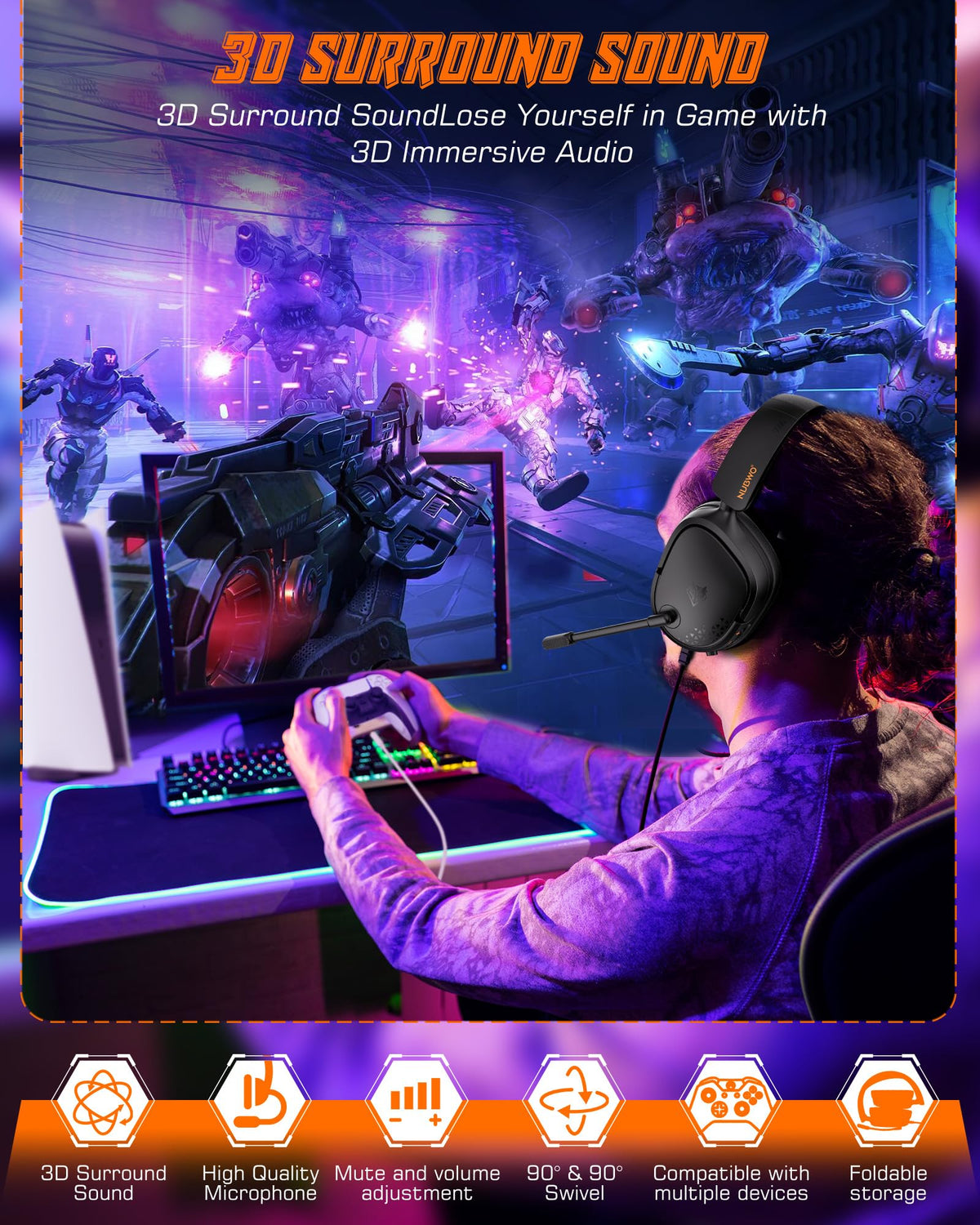 NUBWO HG04L Gaming Headset for PS5/PS4, Xbox Series X|S/Xbox One, Switch – 250g Lightweight, Clear Unidirectional Mic, Soft Memory Earmuffs, 3.5mm Jack for Gaming & Work