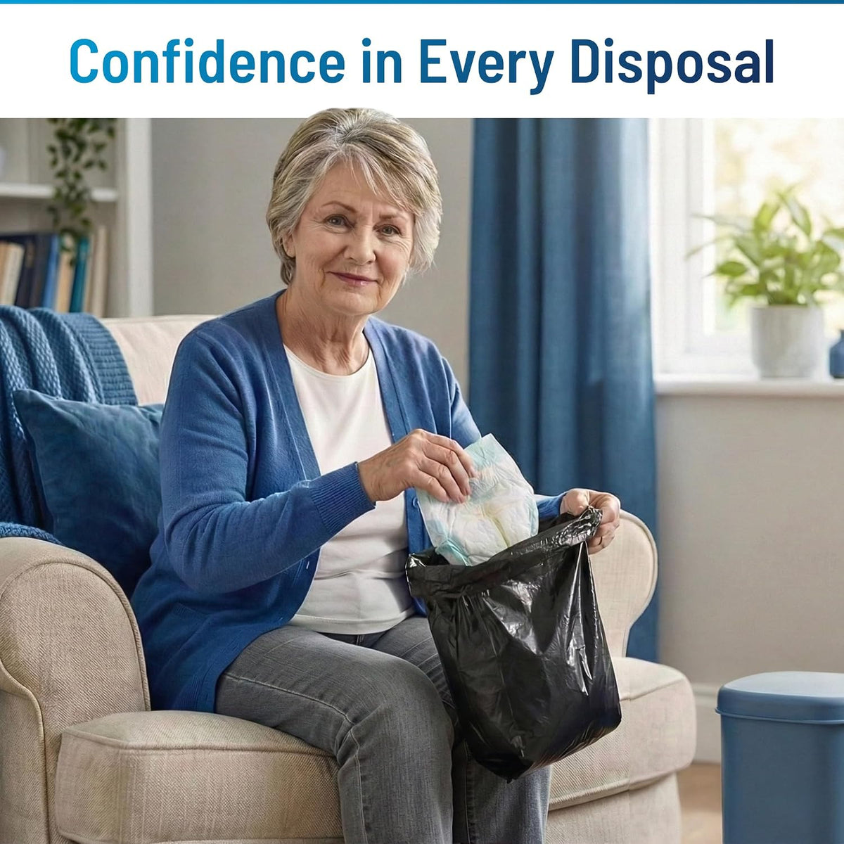 Adult Nappy Bags - 200 Pack, 20% Thicker Sacks, Easy Tie Handles, Odour Free, Discreet Black Plastic, Strong Sanitary Disposal Bag, Large Incontinence Pads