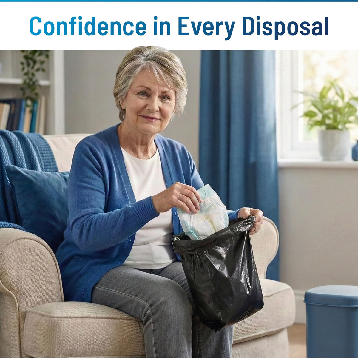 Adult Nappy Bags - 200 Pack, 20% Thicker Sacks, Easy Tie Handles, Odour Free, Discreet Black Plastic, Strong Sanitary Disposal Bag, Large Incontinence Pads