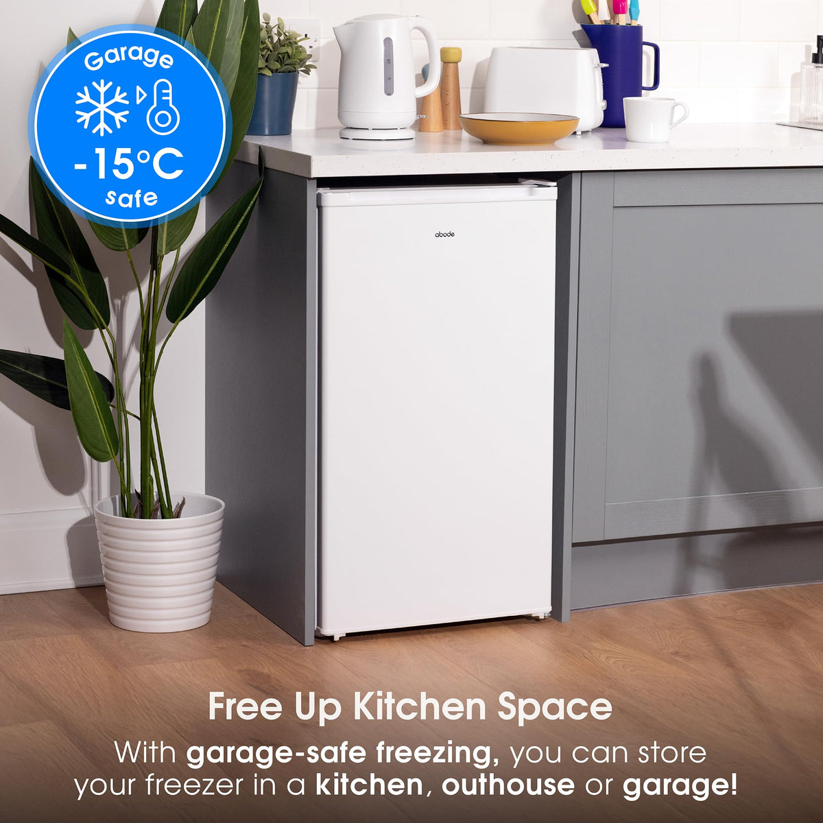 Abode Under Counter Freezer 55cm Wide Freestanding White 91 Litre with 4 Drawers, Adjustable Feet & Reversible Door, 4 Star Freezer, Suitable for Garages & Outbuildings A85UCFZ552E1W (White, 55 cm)