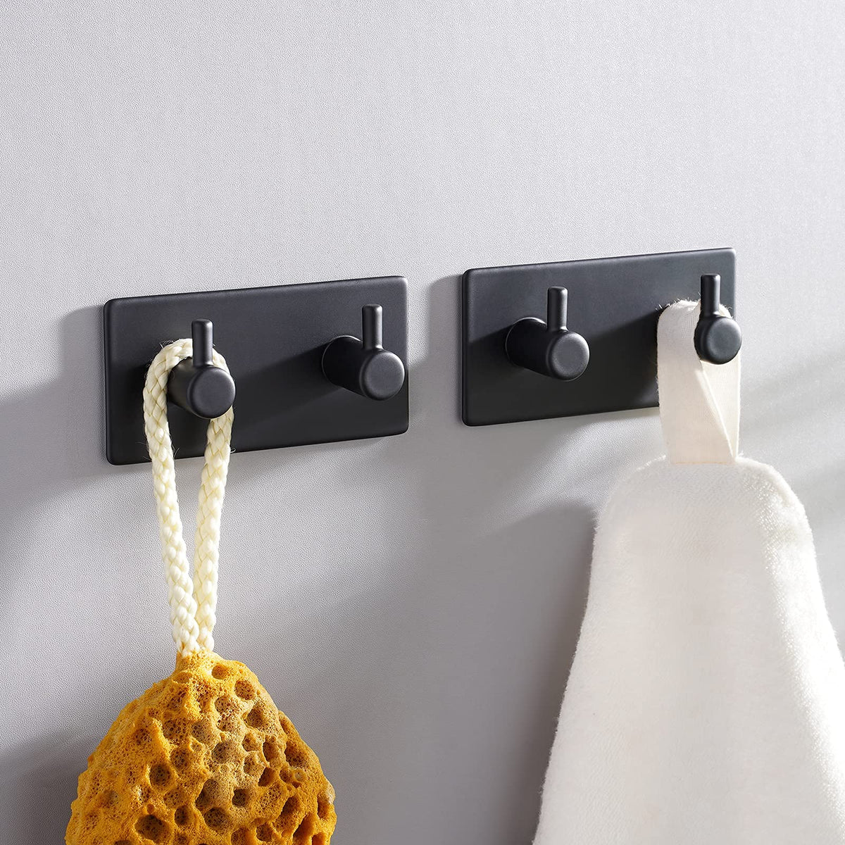 Aikzik 6 Pack Self Adhesive Hooks, Stainless Steel Sticky Hook Heavy Duty, Over 8kg Load - Hooks for Hanging for Towel, Coat, Key, Stick on Bathroom, Kitchen, Door and Wall, Black