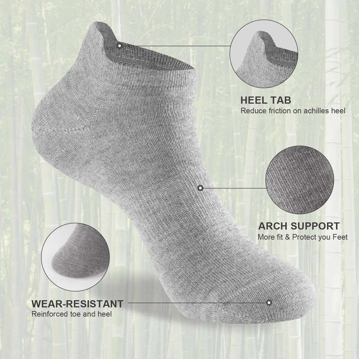 Niorasen Bamboo Trainer Socks for Men & Women, 6 Pairs, Low Cut