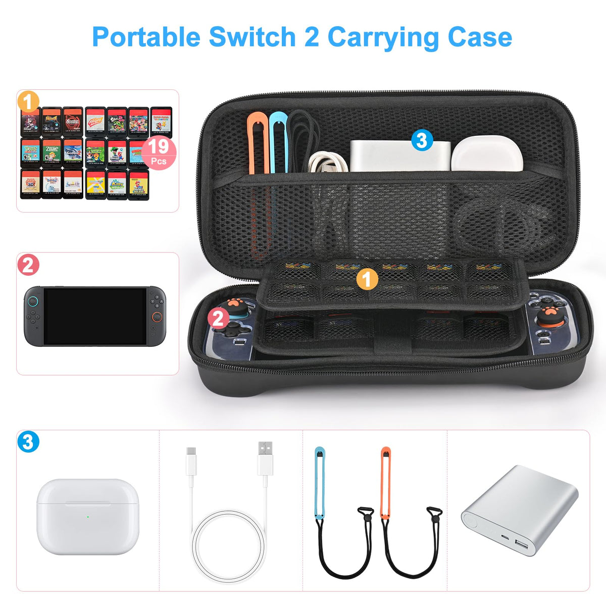 Younik Switch Accessories Bundle, 17 in 1 Switch Accessories Kit for Girls Include Switch Carrying Case with 9 Game Card Slots, Adjustable Stand, Protective Case for Switch Console & J-Con (Blue)