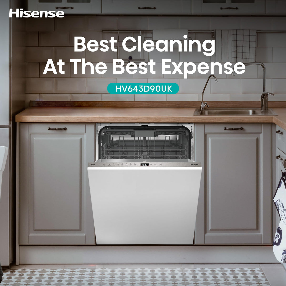 Hisense Fully Integrated Standard Dishwasher - Silver with Fixed Door Fixing Kit HV623D15UK - D Rated