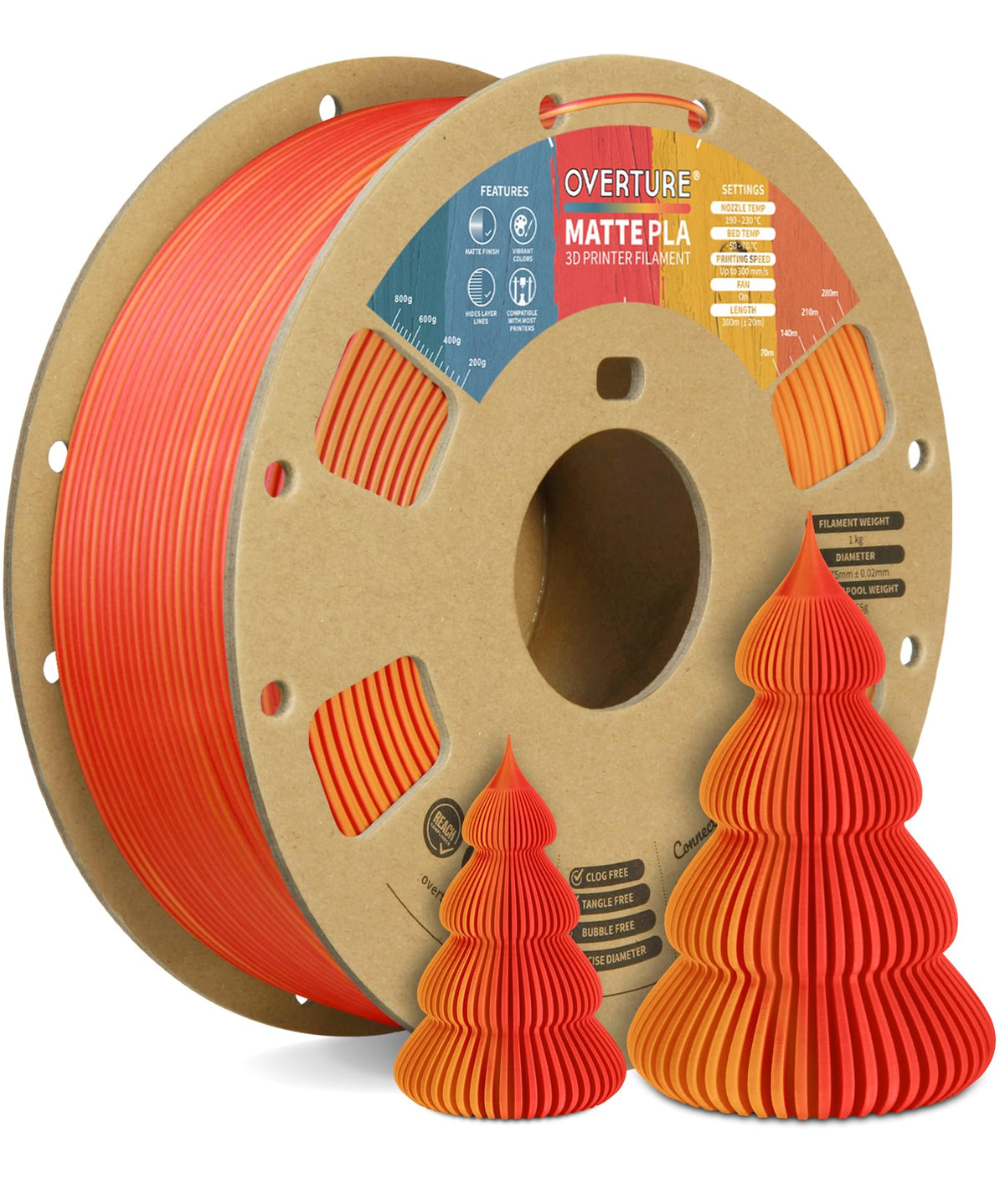 OVERTURE Matte PLA 3D Printer Filament 1.75mm, 1kg Light Brown