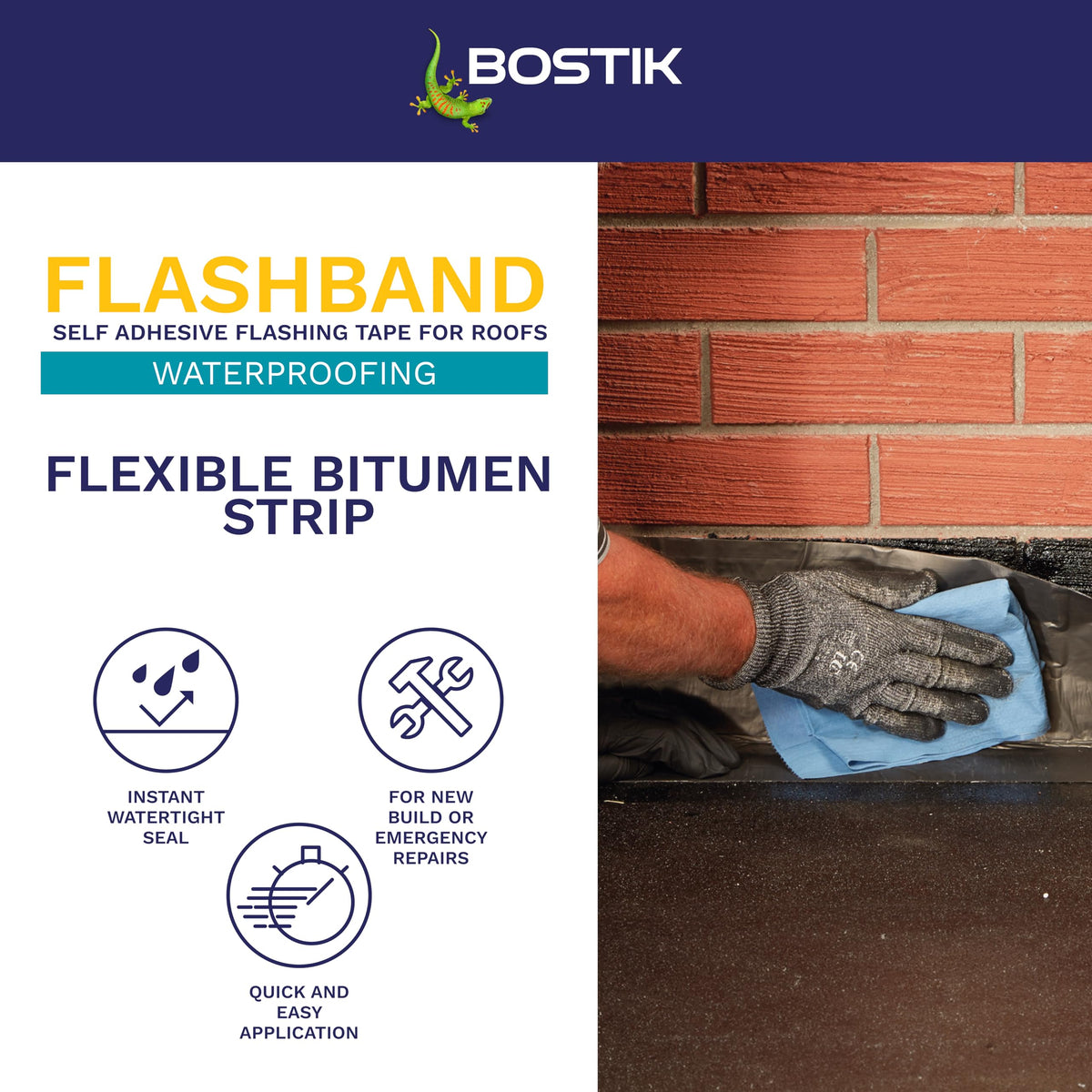 Bostik Flashband Self Adhesive Flashing Tape for Roofs Grey - 75mm x 10m