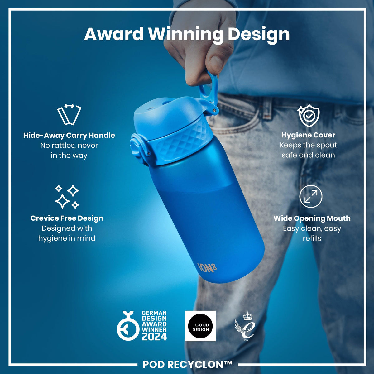 ION8 Kids Water Bottle, 350 ml/12 oz, Leak Proof, Easy to Open, Secure Lock, Dishwasher Safe, Carry Handle, Hygienic Flip Cover, Easy Clean, Odour Free, Rose Pink
