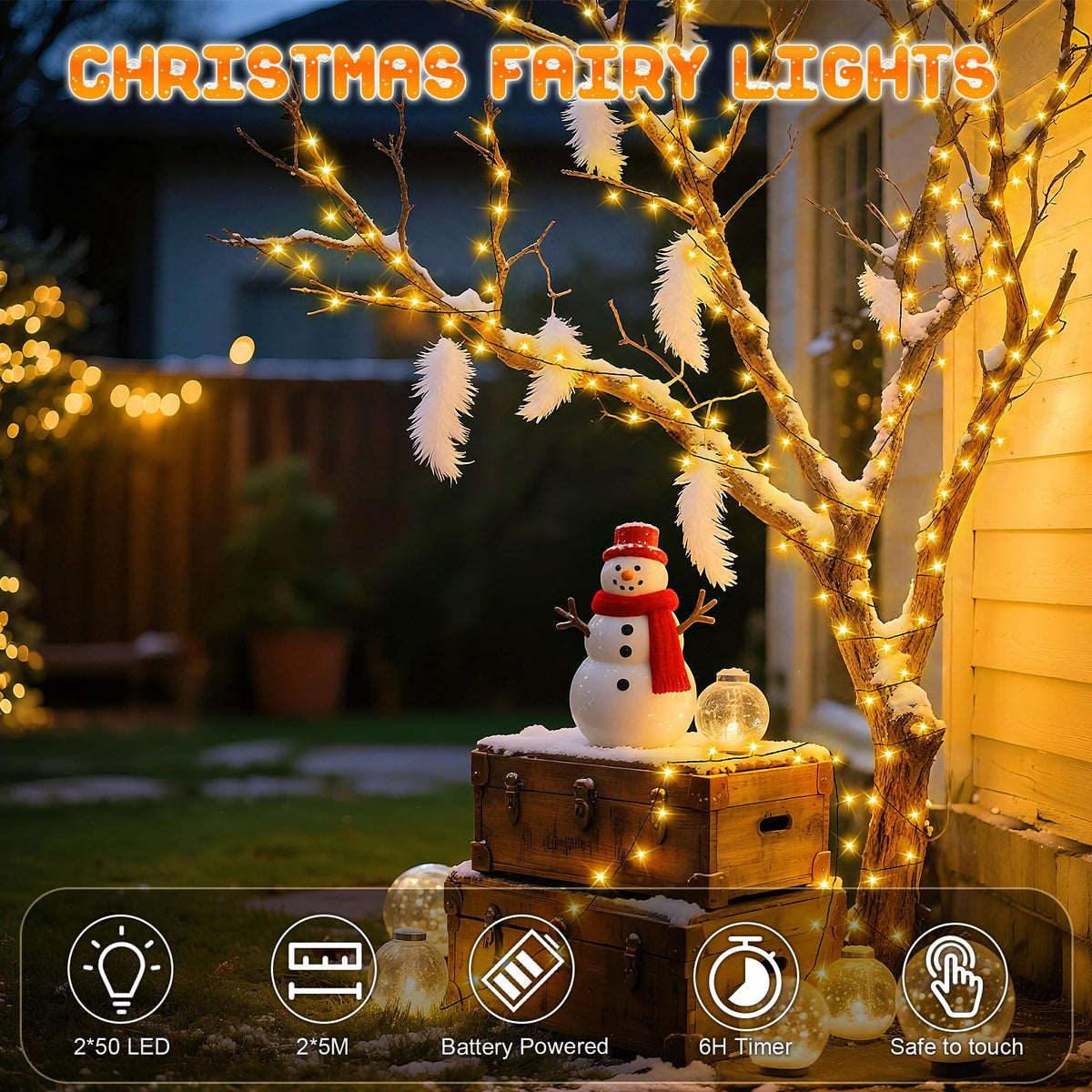 Dalugo Halloween Decoration Lights, 5M 50 LED Orange Purple White Fairy Lights with Timer, IP65 Waterproof Battery Powered Lights for Indoor Outdoor Autumn Halloween Decorations(Green Wire)