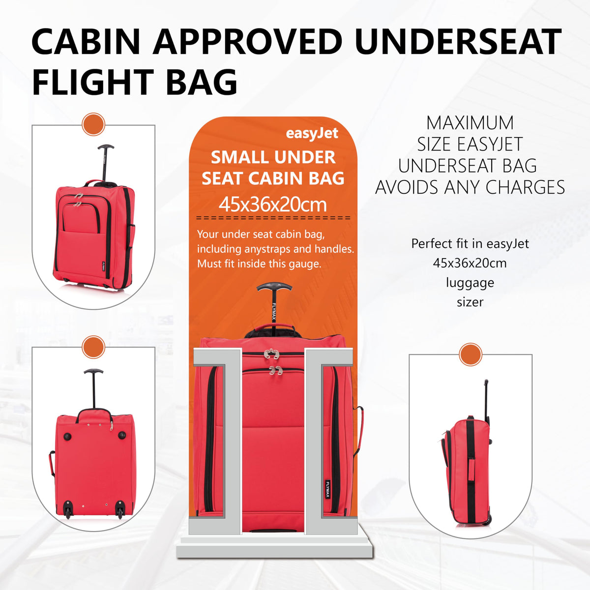 Easyjet 45x36x20 Carry on Suitcase Approved Underseat Cabin Bag Case Lightweight Hand Luggage 1.3kg 33L Black