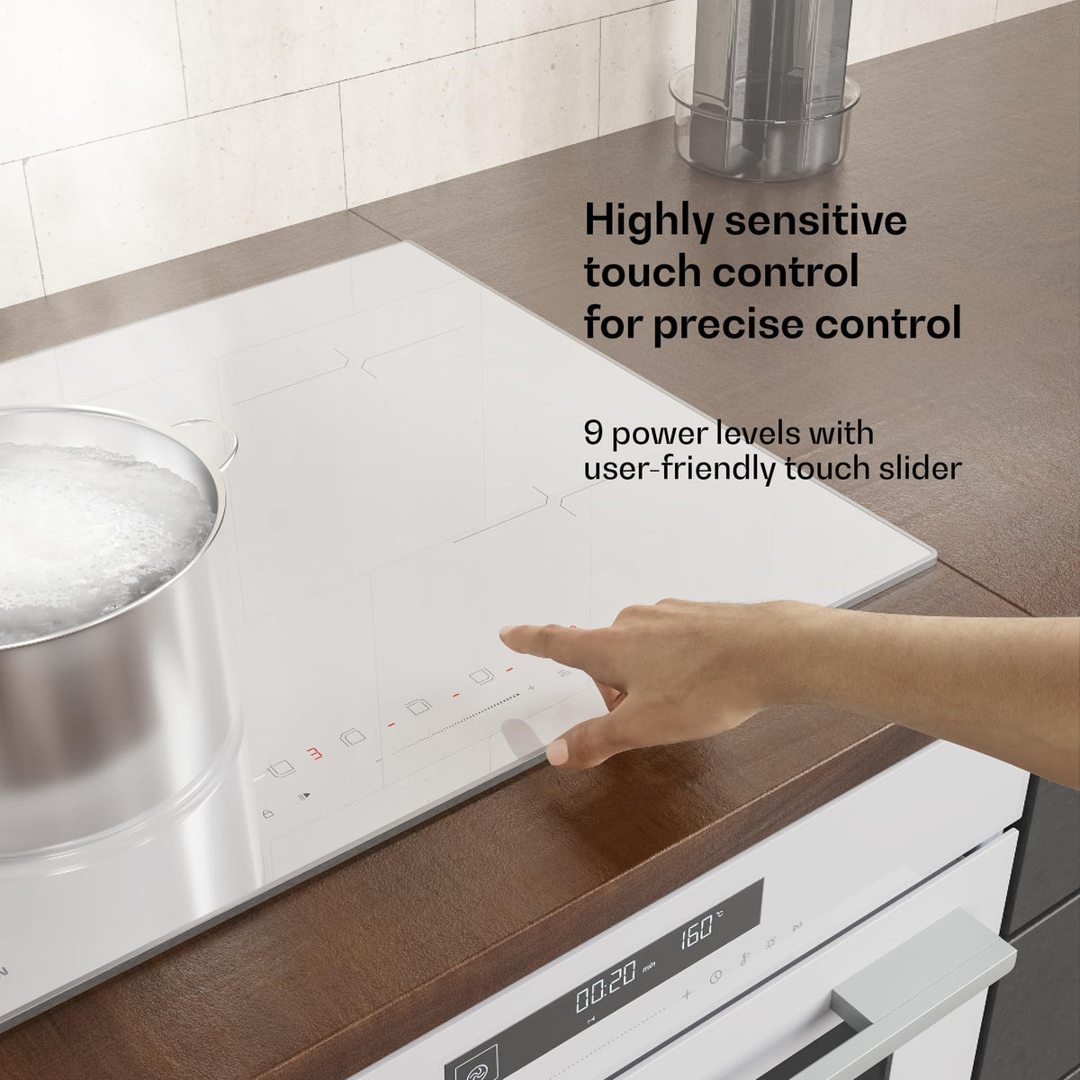 Klarstein Velaire Induction Hob 90 cm – 5 Zone Cooktop 7200W, Touch Slider, 9 Power Levels, 2 Flex Zones, Residual Heat Indicator