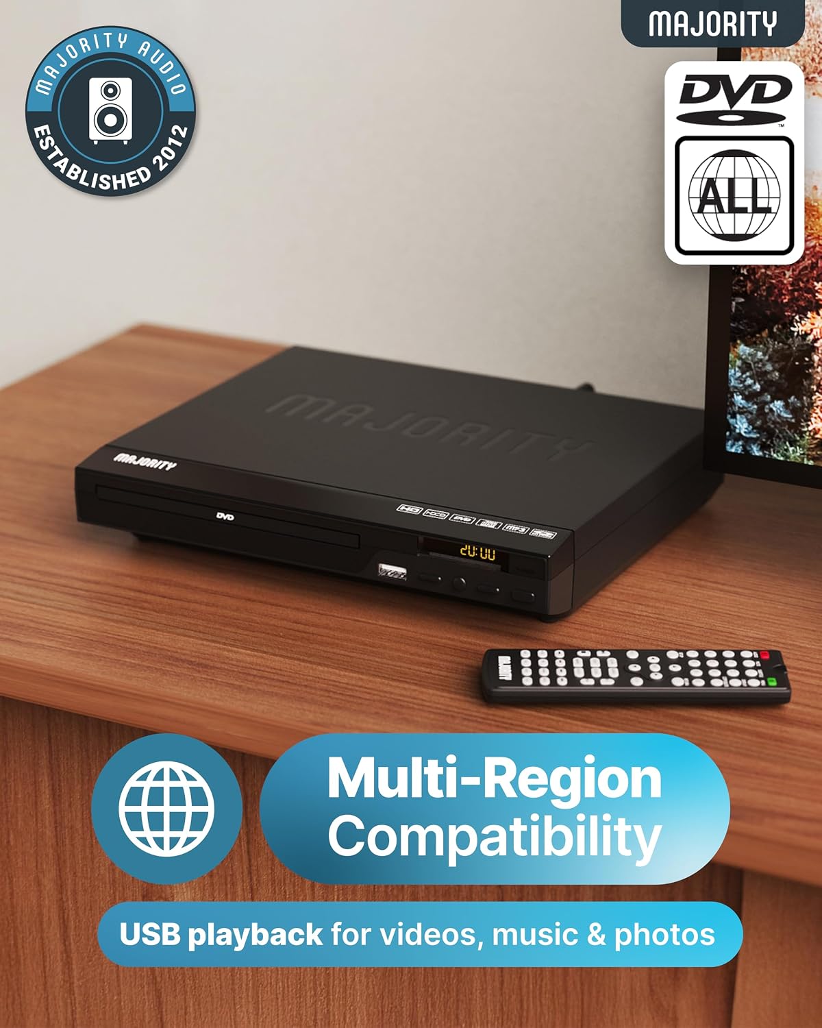MAJORITY HDMI DVD Player for TV 1080P Region Free DVD Players for Smart TV