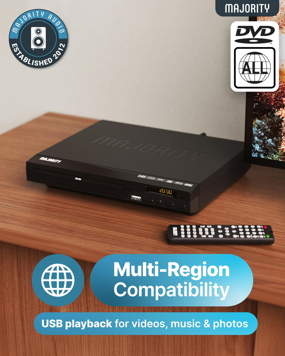 MAJORITY HDMI DVD Player for TV 1080P Region Free DVD Players for Smart TV