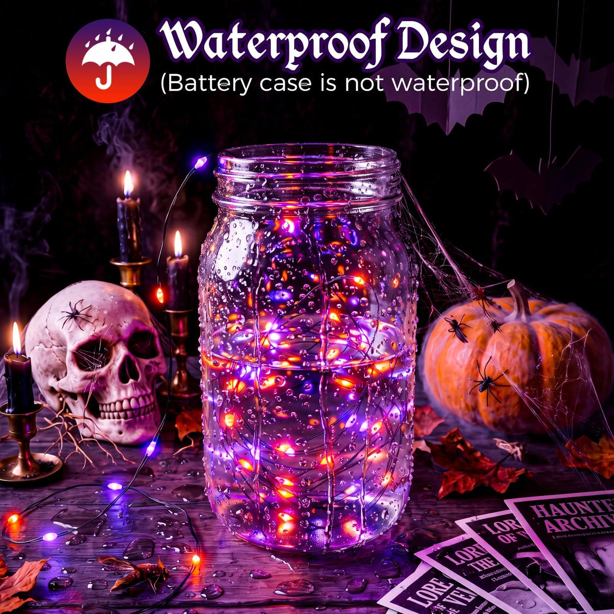 btfarm 2 Pack Halloween Orange Fairy Lights Battery Operated with Timer