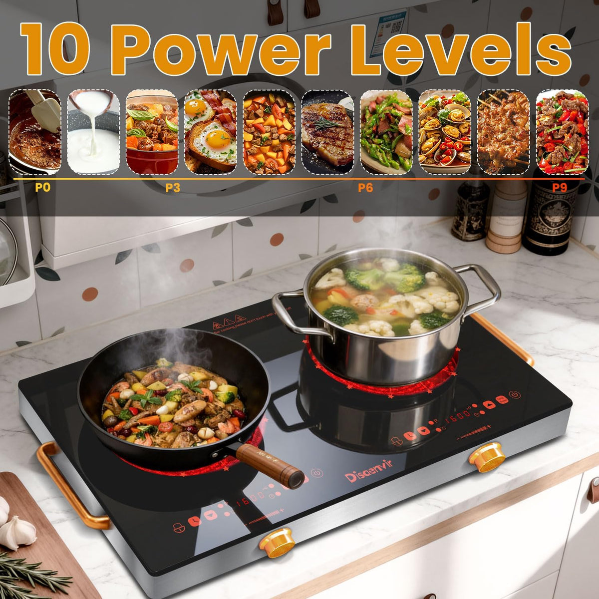 Double Ceramic Hob with Handle, Plug in 2 Ring Electric Hob