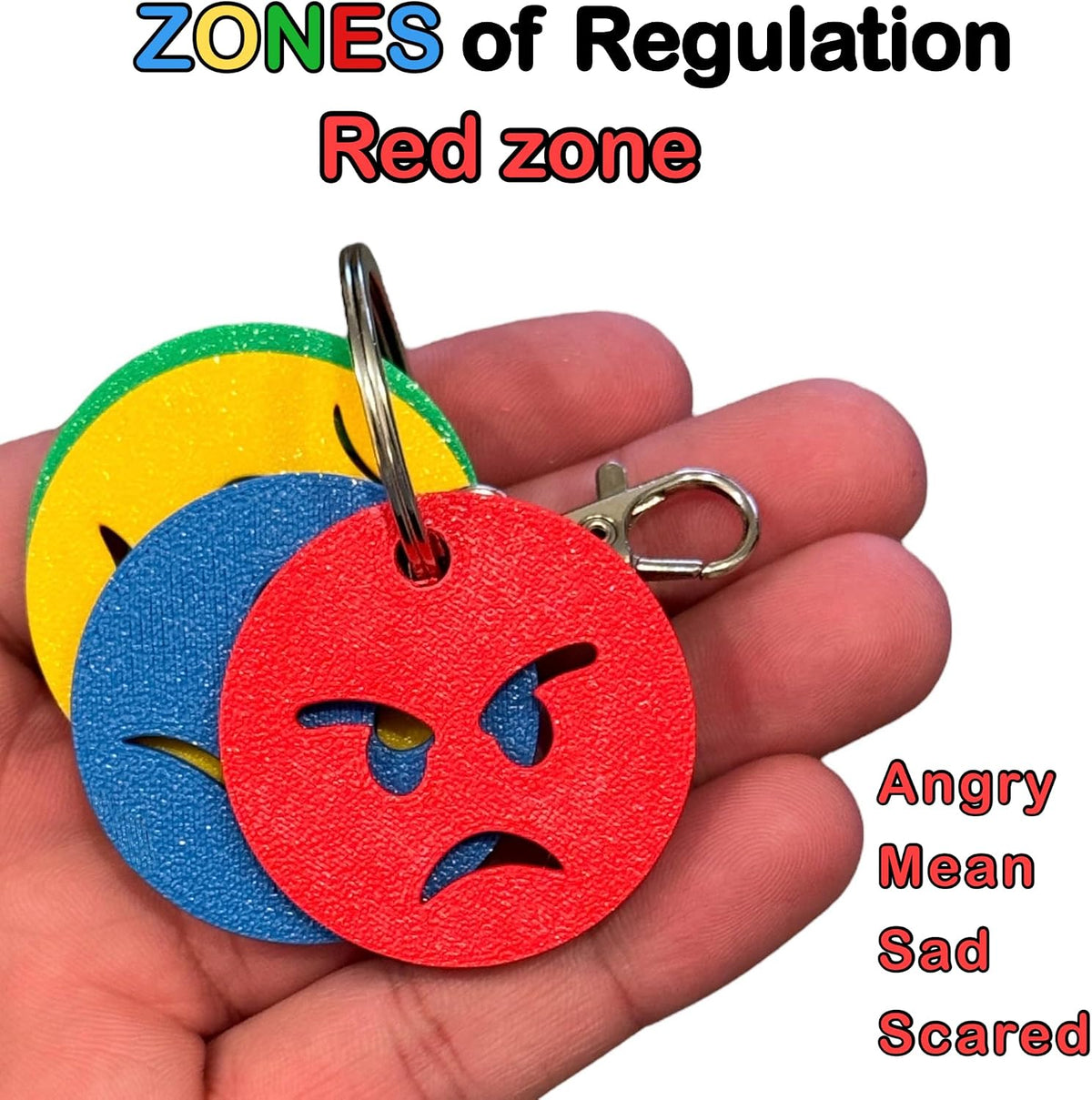 The Original Designed Emotions Regulation Keychain – 4 Colour Coded Mood Zone Discs Teaching Aid | Emotional Regulation and Management Tool for Kids & Adults | SEN Communication Tool/Accessory
