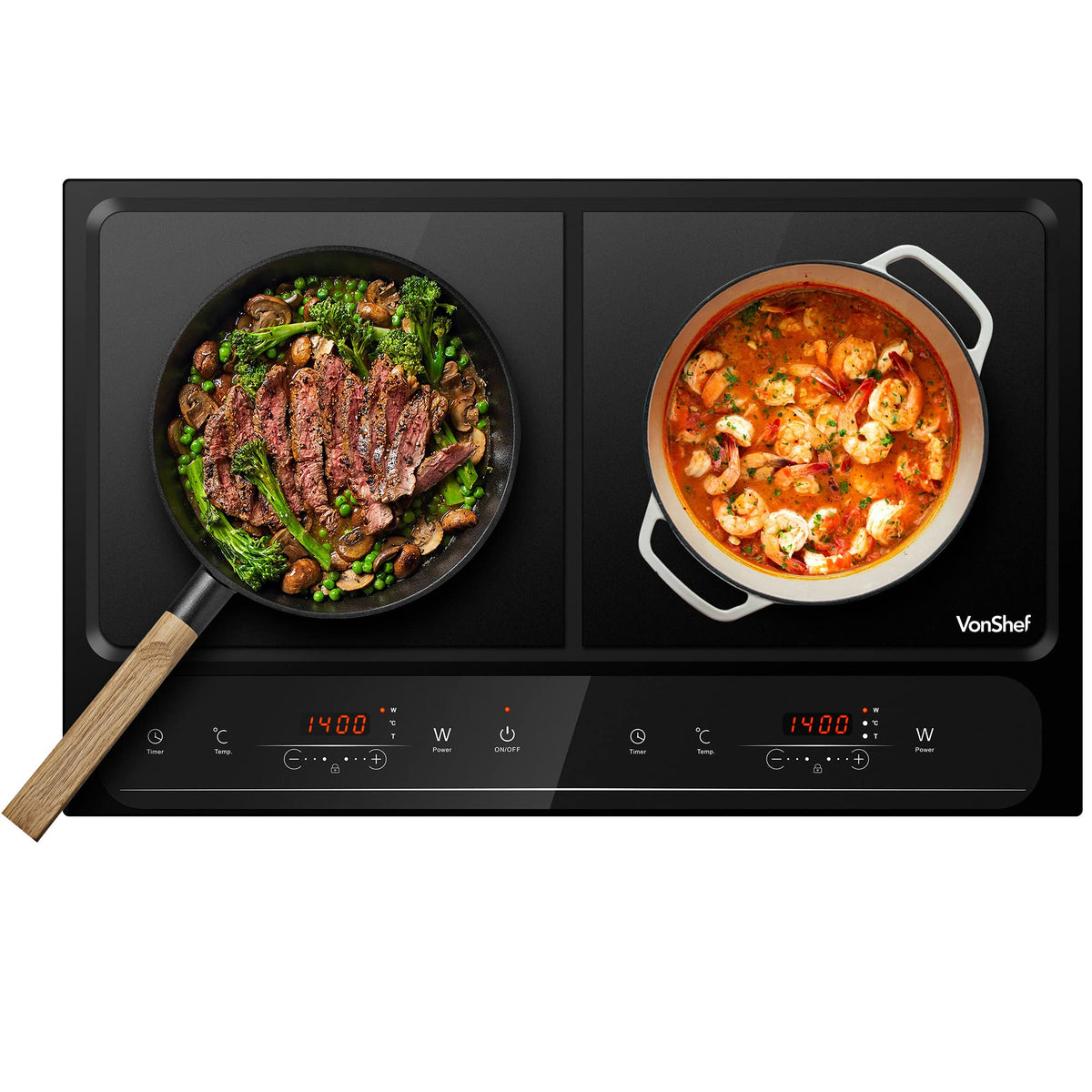 VonShef Single Induction Hob – 2000W Portable Induction Cooker w/LED Touch Display, 3 Hour Timer, 10 Heat Settings 60-240°C, Safety Lock - Black