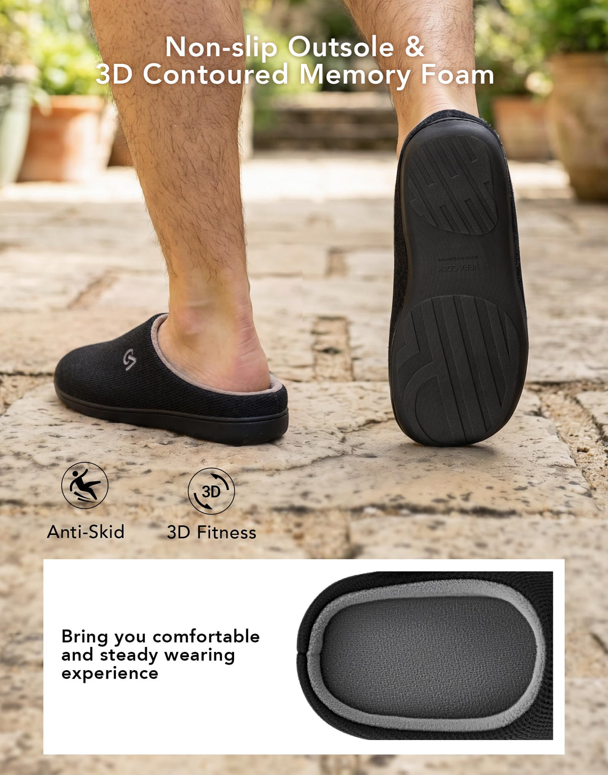 VeraCosy Men's Two-Tone Memory Foam Slippers