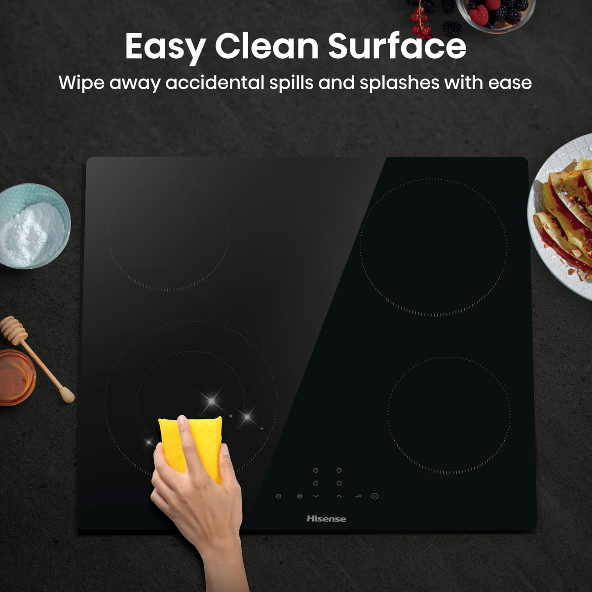 Hisense E6432C Built-in 60cm Electric Ceramic Hob with Child Lock, Touch control, Timer Function - Black 7200W, 20 x 24 x 2 inches (L x W x H)