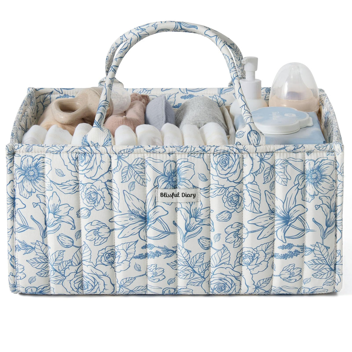 Blissful Diary Nappy Caddy Organiser, Baby Diaper Caddy for Nappy Station, Stylish Storage Basket for Newborn Essentials, Baby Shower Gifts for Girl or Boy, Woodland Cream