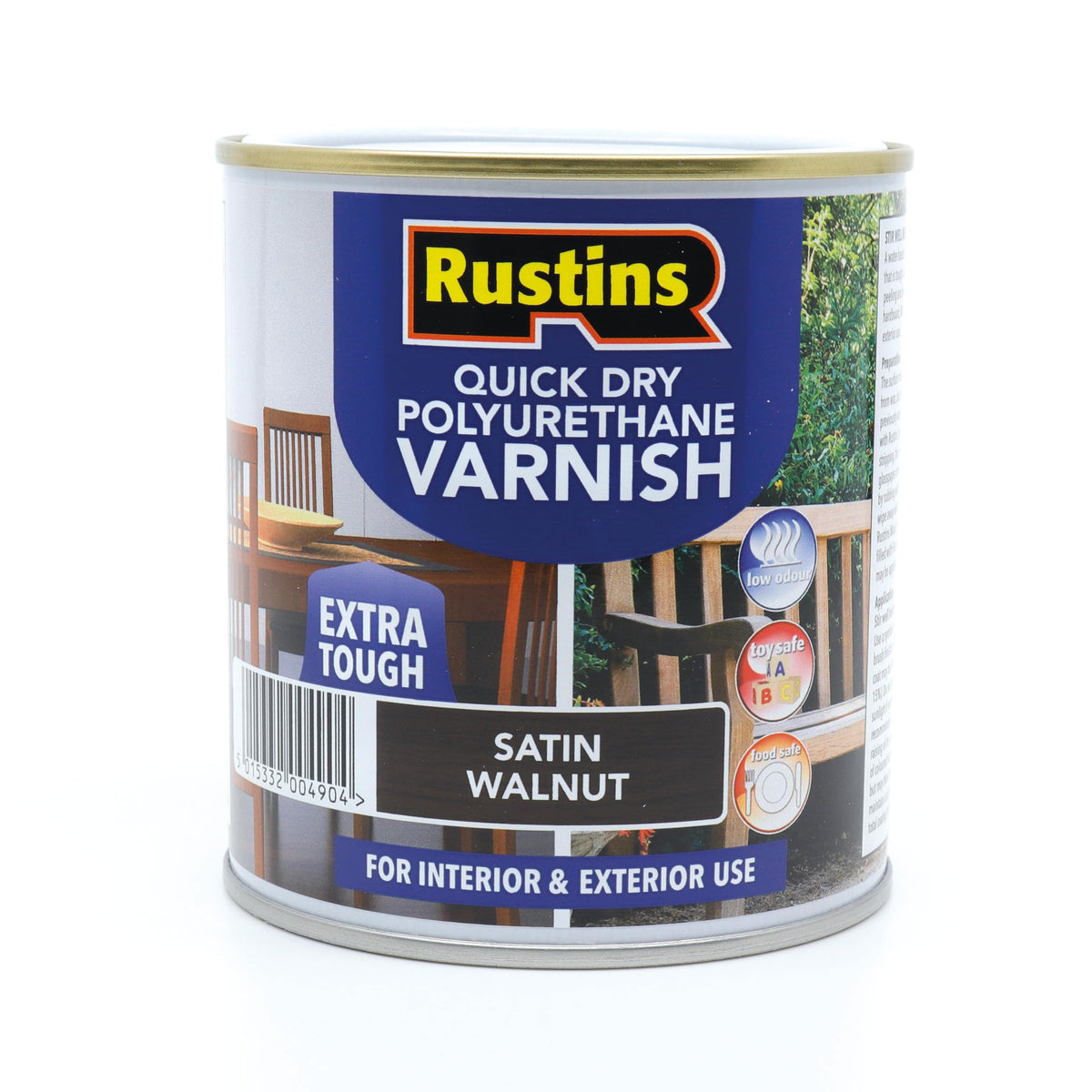 RustinsQuick Dry Poly Varnish Satin Clear 500ml -Tough, Water-Based Clear Finish in Gloss, Matt or Satin; Durable Protection for Interior Wood, Furniture and Floors