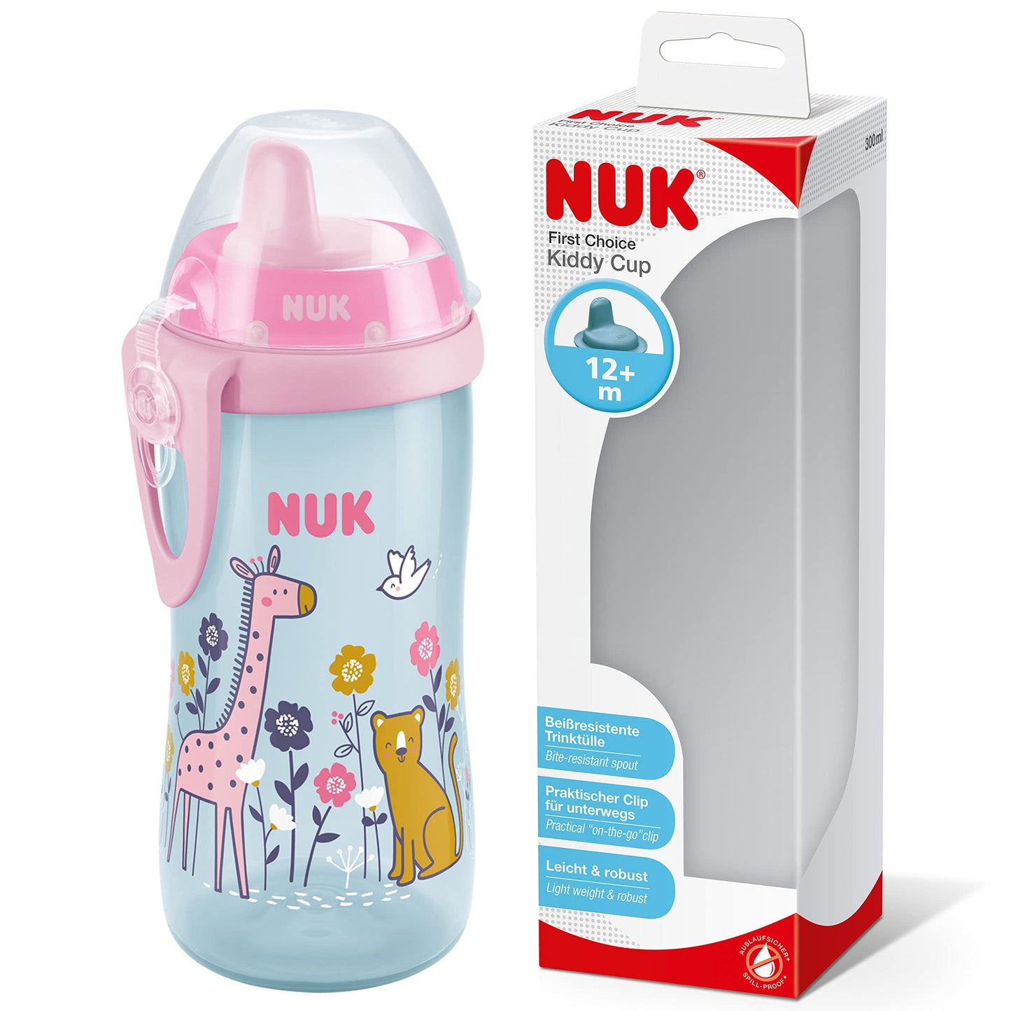 NUK Kiddy Cup Toddler Cup | 12+ Months | 300 ml | Leak-Proof Toughened Spout | Clip & Protective Cap | BPA-Free | Yellow