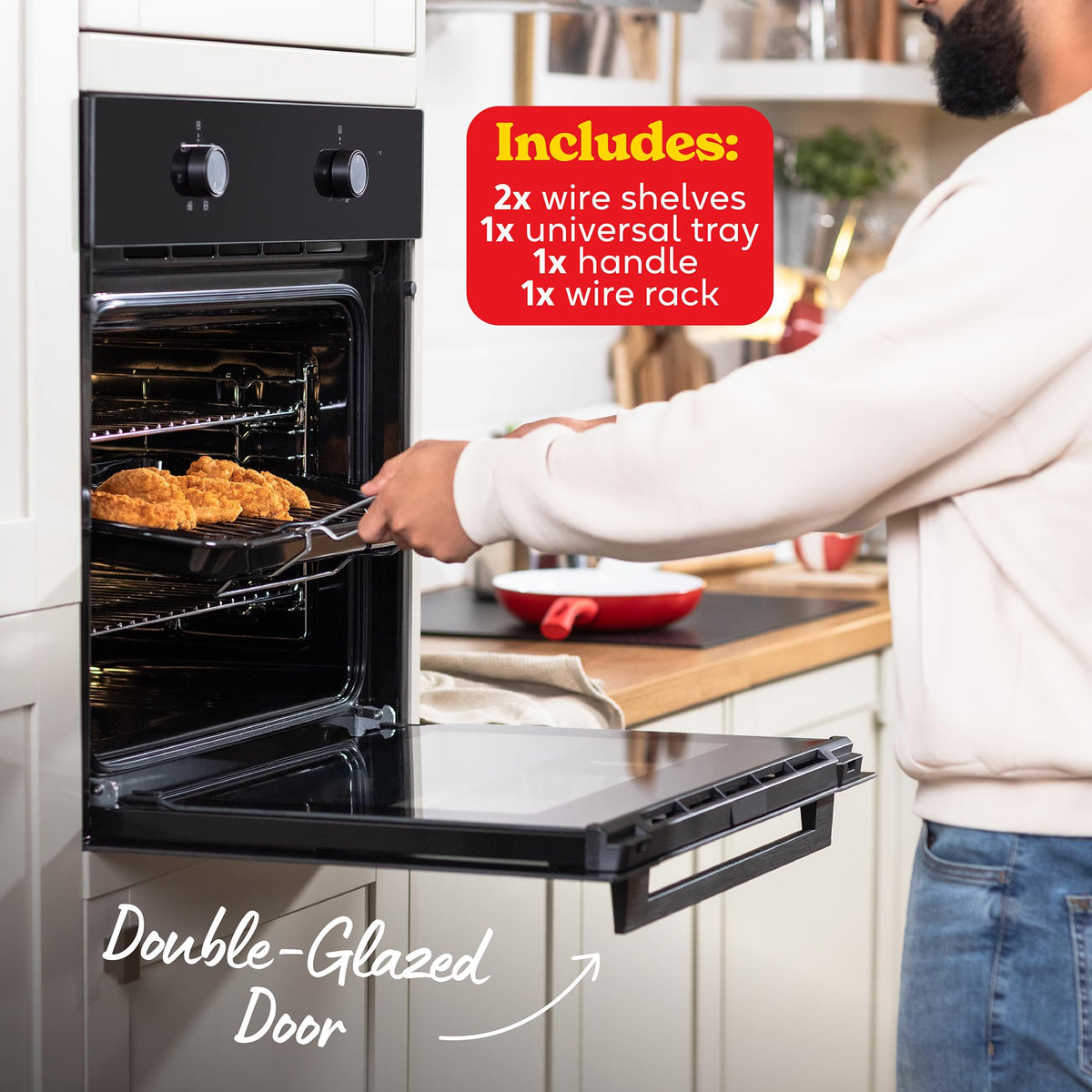 Russell Hobbs 70L, 60cm Wide, Single Electric Built-in Fan Oven and Grill in Stainless Steel, 6 Oven Functions, RHFEO7004SS
