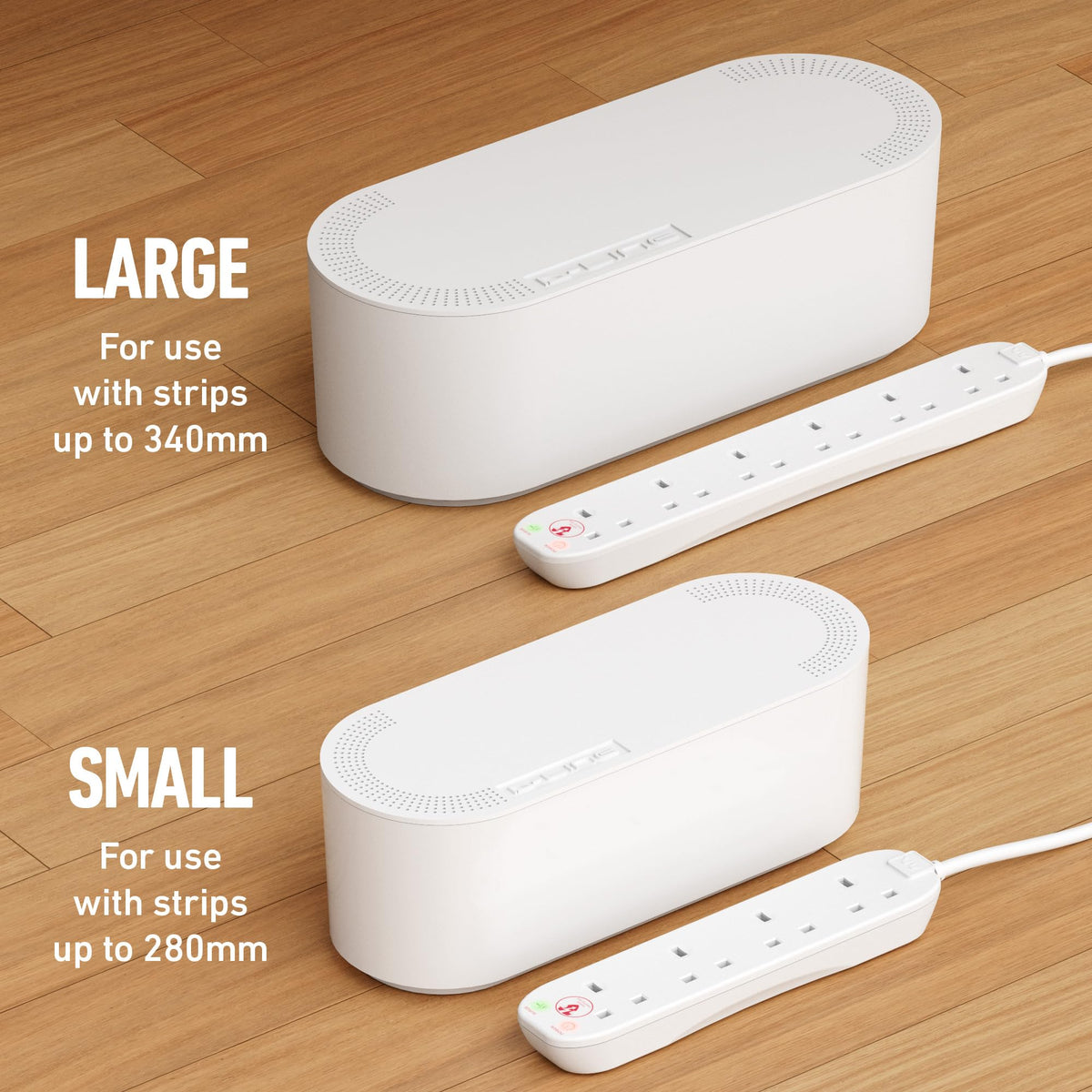 D-Line Cable Tidy Box, Hide & Conceal Extension Blocks, Desk Cable Management Solution, TV Wire Tidy, Made from Electrically Safe ABS Material - 325mm (L) x 125mm (W) 115mm (H) - Small, White