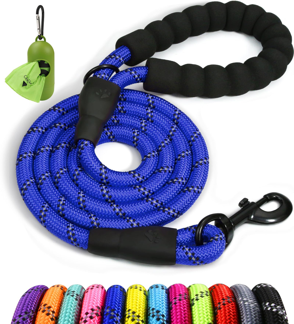 Taglory Rope Dog Lead with Soft Padded Handle – Reflective Rock Climbing Rope Lead for Small and Medium Dogs 120 cm 1.0 cm Black