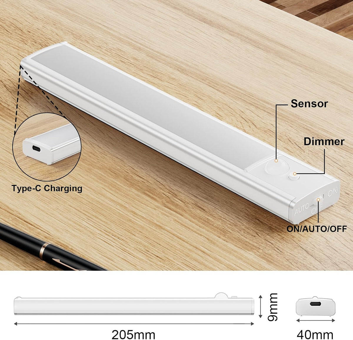 daphomeu 5 Pack Rechargeable Under Cupboard Kitchen Lights, 20CM Dimmable Warm Cabinet Light, LED Motion Sensor Lights Indoor, Magnetic Stick Light for Kitchen Shelf Stairs Wardrobe