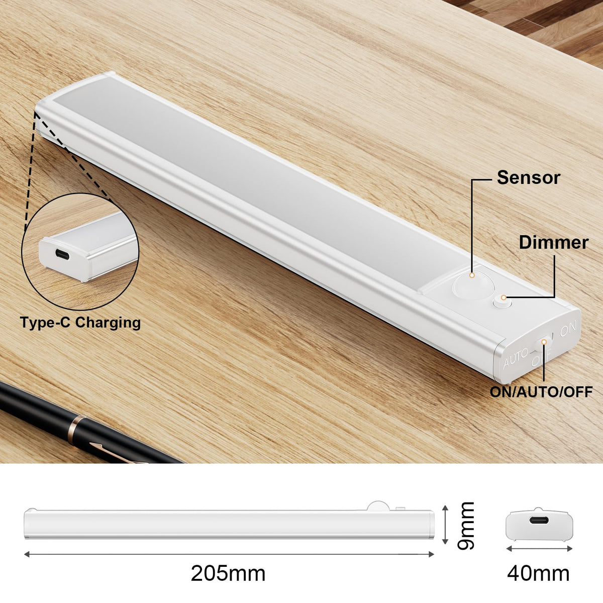 daphomeu 5 Pack Rechargeable Under Cupboard Kitchen Lights, 20CM Dimmable Warm Cabinet Light, LED Motion Sensor Lights Indoor, Magnetic Stick Light for Kitchen Shelf Stairs Wardrobe