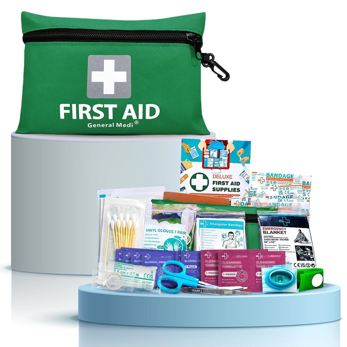 General Medi Mini First Aid Kit, 92 Pieces Small First Aid Kit - Includes Emergency Foil Blanket, Scissors for Travel, Home, Office, Vehicle, Camping, Workplace & Outdoor (Red)