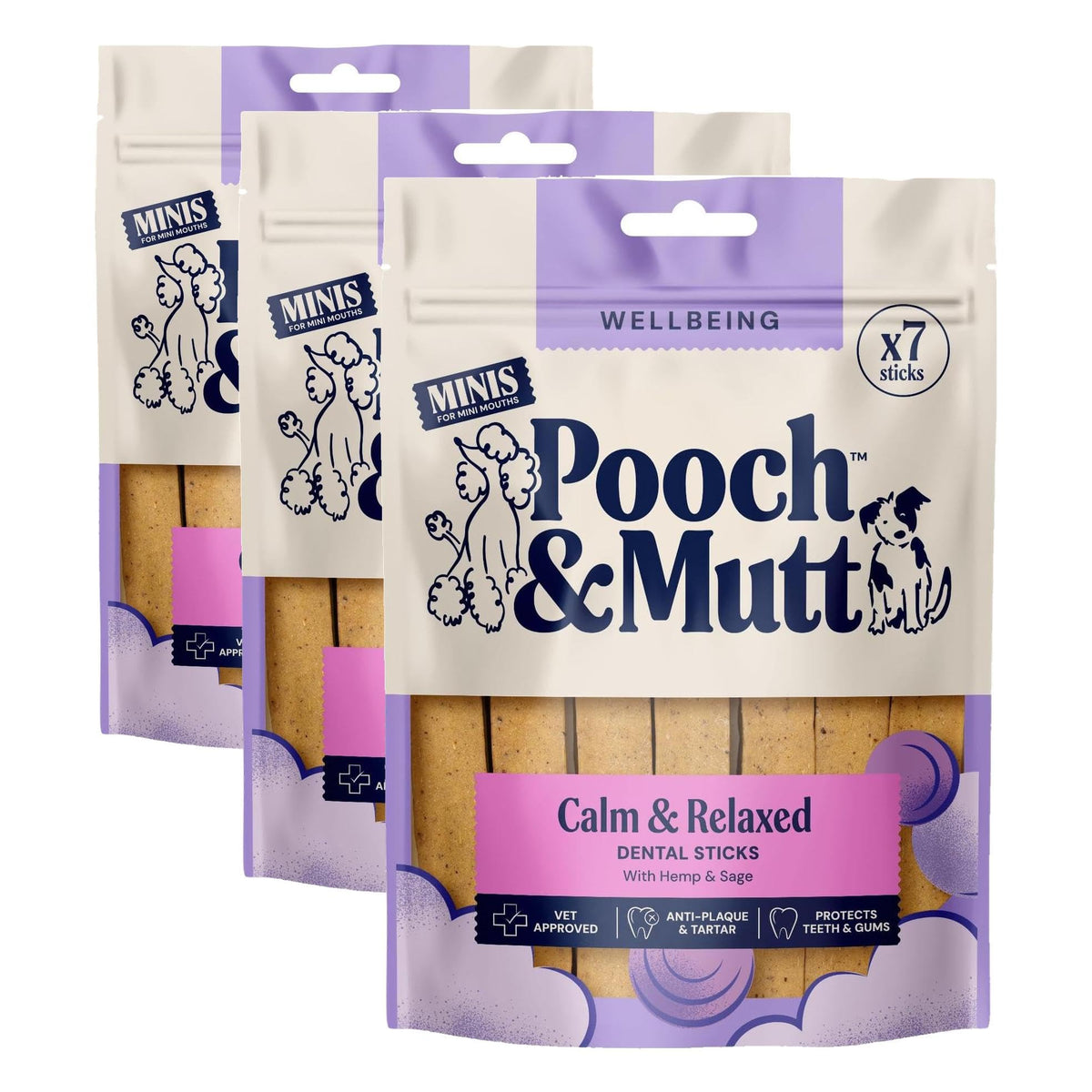 Pooch & Mutt - Calming Dog Dental Sticks, Hemp & Sage, 7 sticks